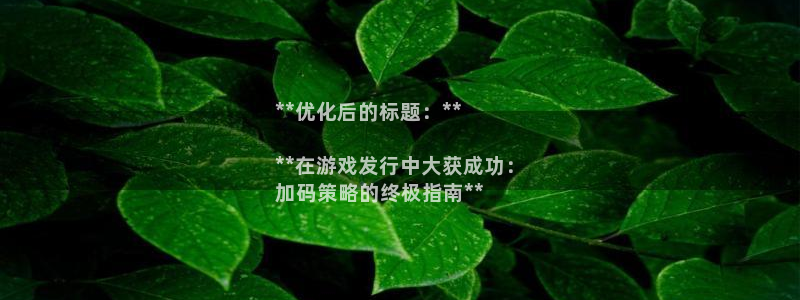 新宝gg创造奇奇迹：**优化后的标题：**

**在游戏发行中大获成功：
加码策略的终极指南**